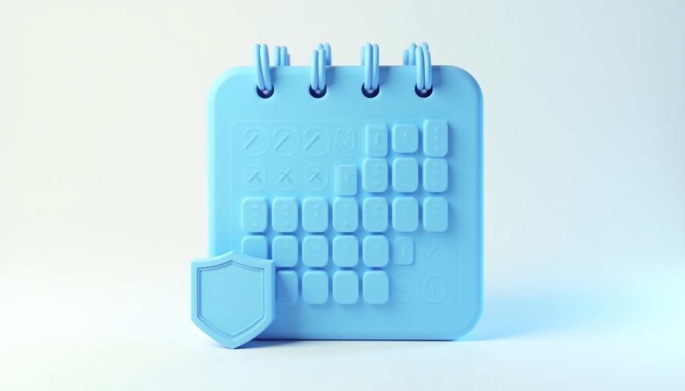 A calendar with a shield emblem