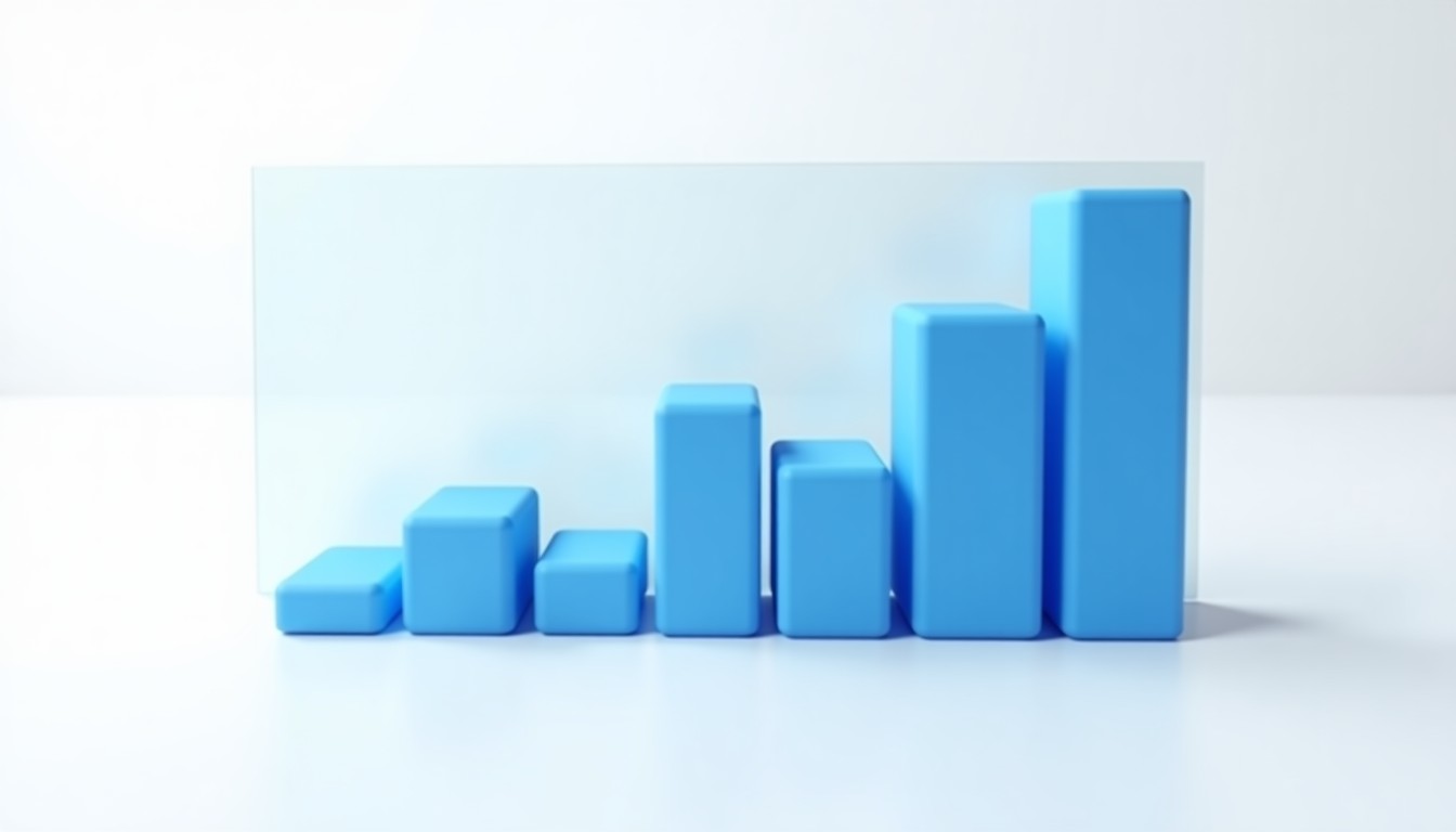 A clean blue analytics dashboard with rising chart tiles