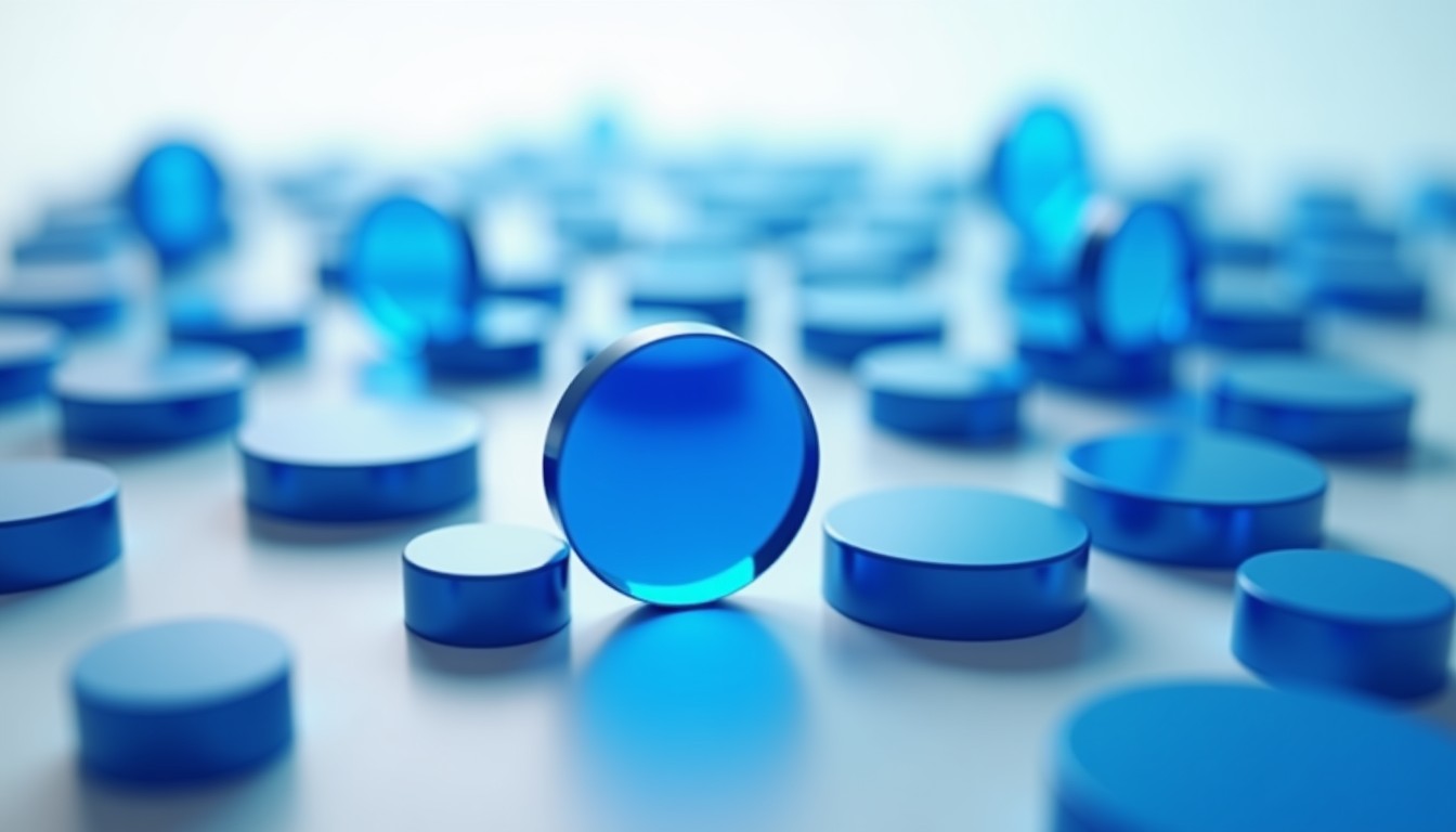 One bright blue metric dial in focus among many faint ones